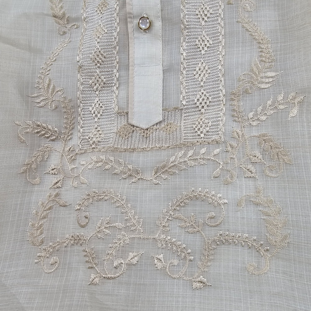 Barong Tagalog Filipino Formal Dress Shirt Men L 44" Sheer Embroidered Button Up - Picture 5 of 11